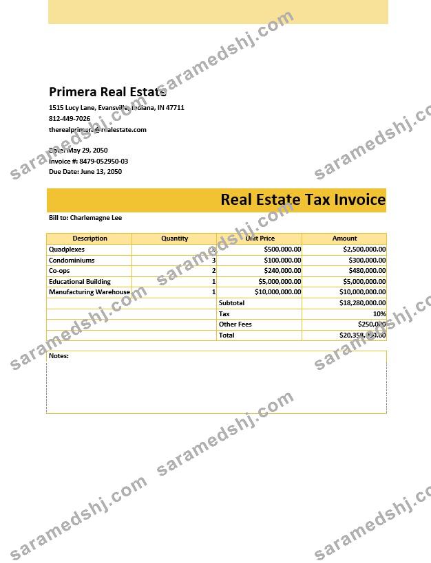 Real Estate Tax Invoice Template